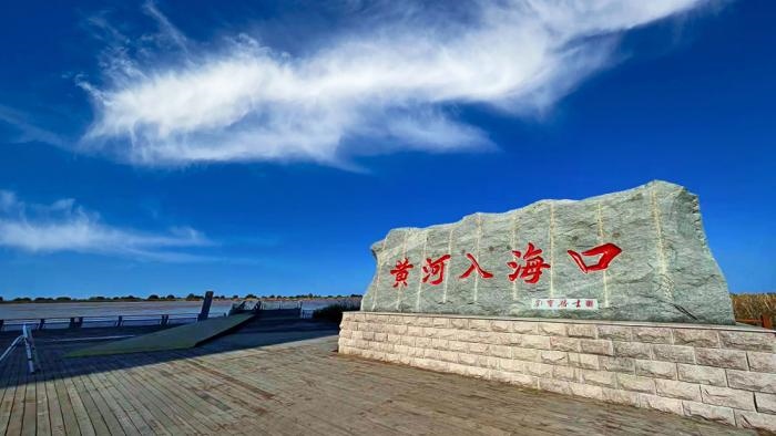 △黃河入?？谖挥谏綎|東營市墾利區(qū)。(總臺央視記者彭漢明拍攝)