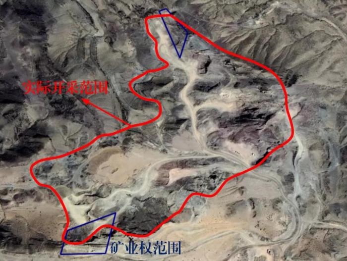 2021年5月的衛(wèi)星遙感影像顯示，白土崗子石料廠礦業(yè)權(quán)面積僅16.65畝，越界開采達(dá)207畝，超出12.4倍