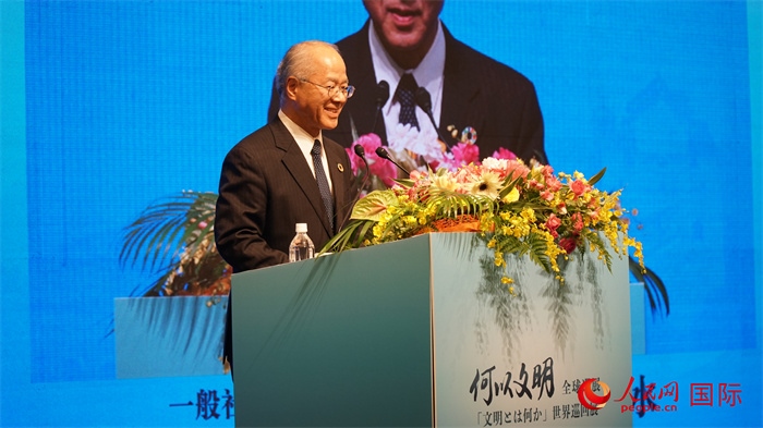 日本日中協(xié)會(huì)理事長瀨野清水致辭。人民網(wǎng) 蔣曉辰攝