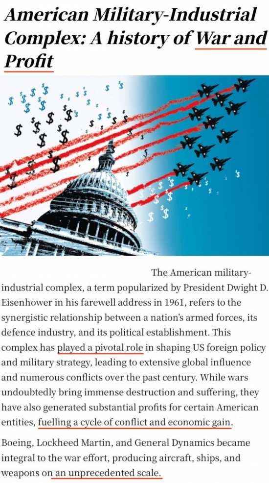 印度《星期天衛(wèi)報》文章《美國軍工復(fù)合體:戰(zhàn)爭與利潤的歷史》截圖