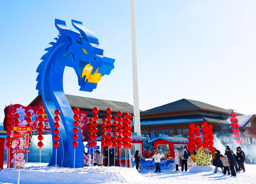 2025年1月，游客在遼寧錦州東方華地城海洋冰雪王國(guó)內(nèi)游覽。新華社發(fā)